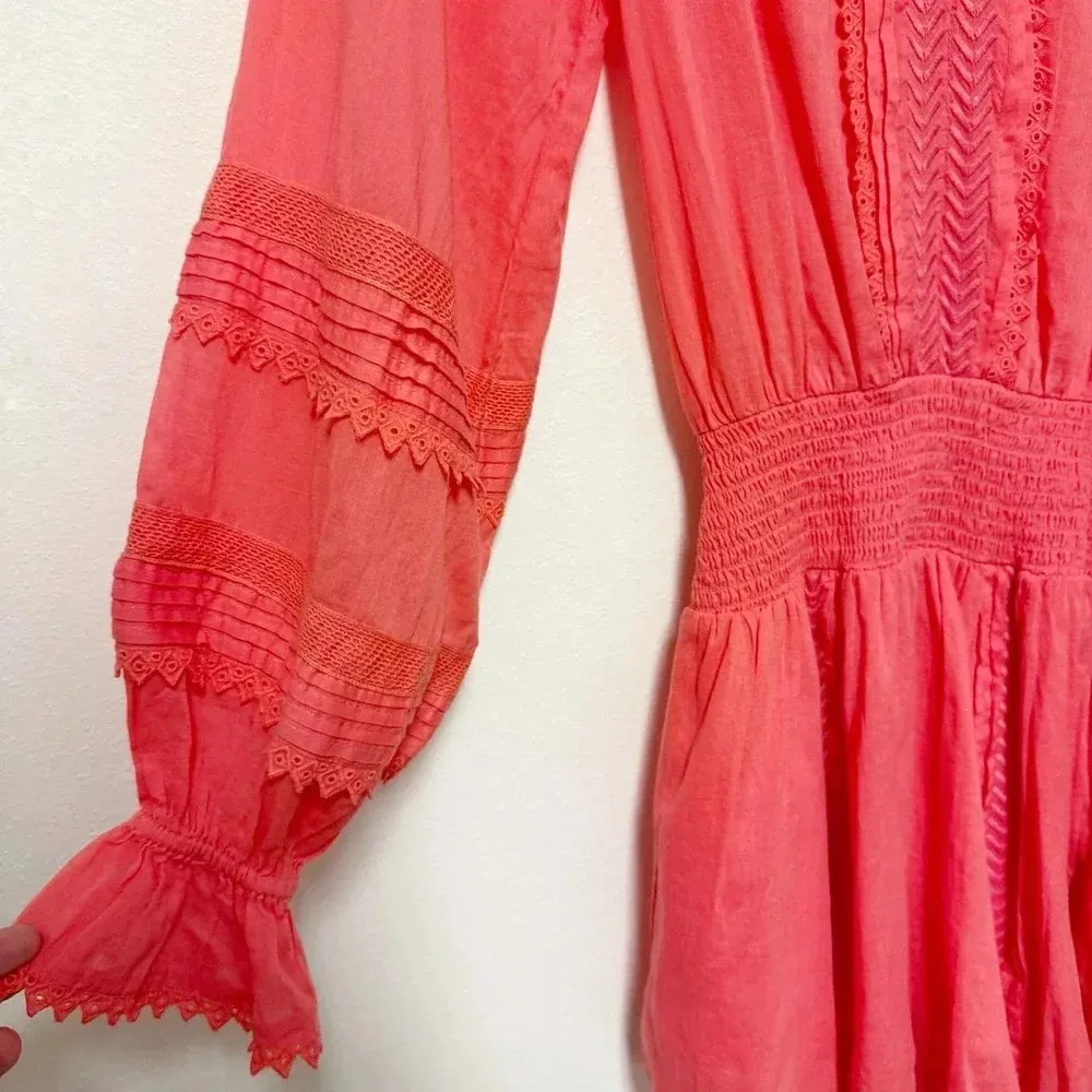 EUC $375 Ramy Brook Patty Patty Crochet-Trim Mini Dress - Long-Sleeve V-Neck - Image 6