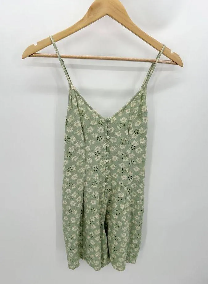American Eagle AEO Green Cream Floral Print Romper Women's Size X-Small XS - Image 12