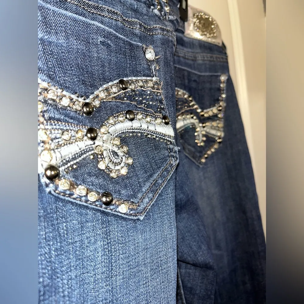 Grace In L.A. (GLA) Bling Y2K Vintage Crystal Denim Capri Style Jeans - Size 13 - Image 10