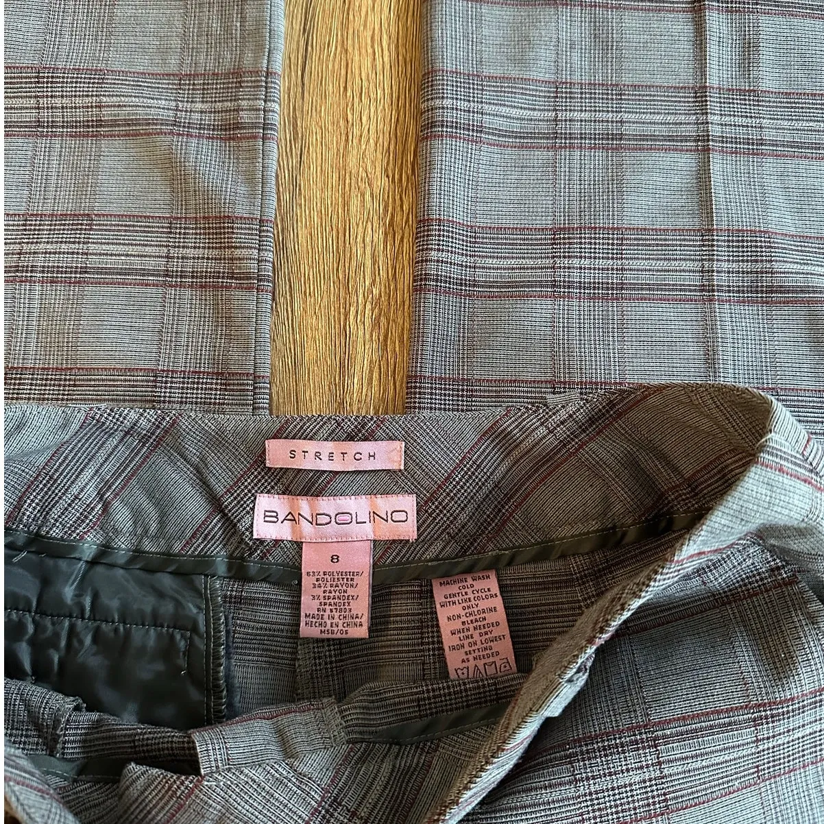 Vtg Bandolino Brown Plaid Wide Leg Trousers Pants Size 8 - Image 3