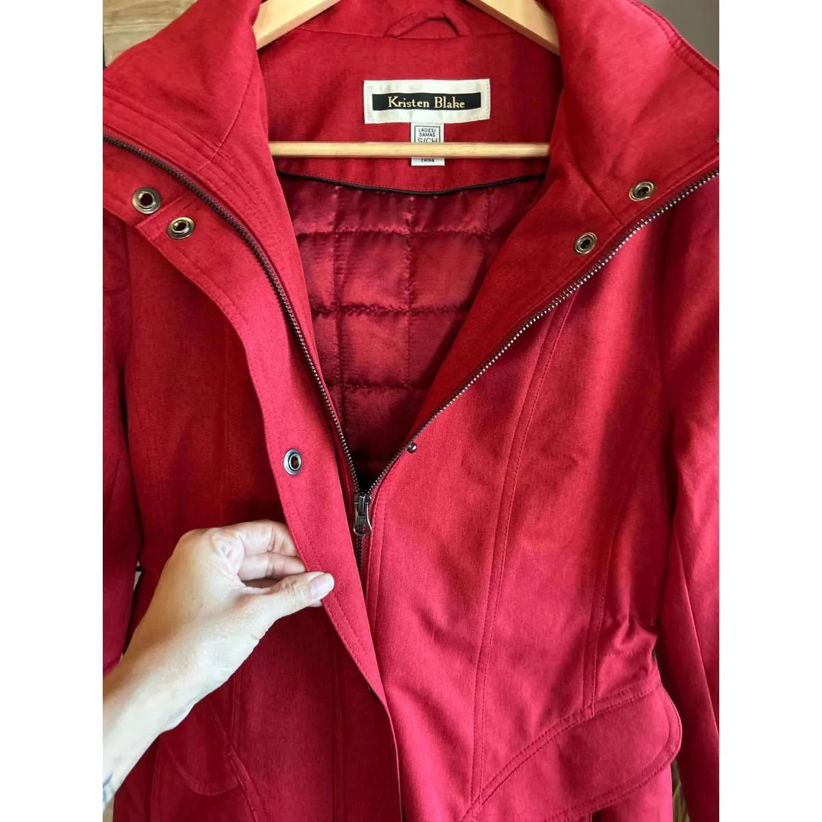 Kristen Black Jacket Small Red Trench Coat Pockets Cozycore - Image 2