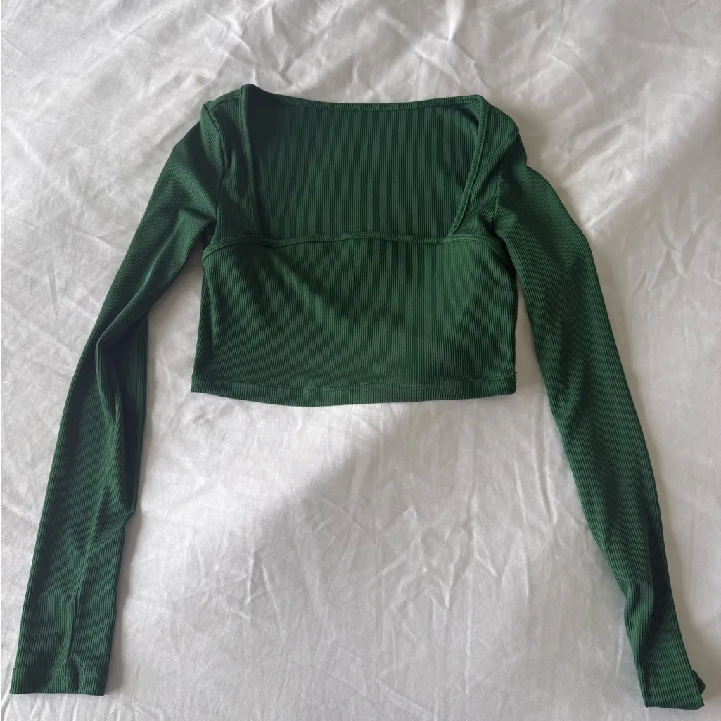 Cider dark green long sleeve square neck cropped top - Image 2