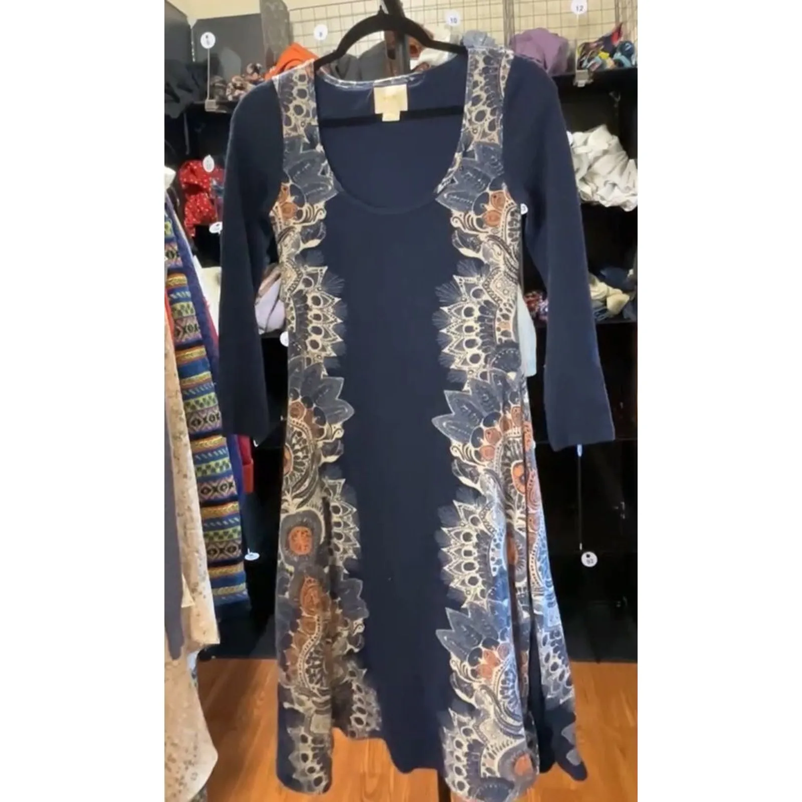 MAEVE / Anthropologie Eria Navy Blue Boho Lined Sweater Midi Dress, Size XS - Image 5