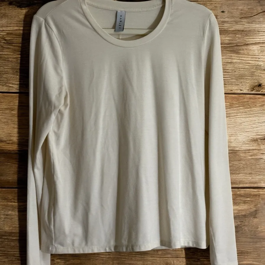 VARLEY Cream‎ Small Long Sleeve Crew Neck Top Cotton Blend Basic Layering Top - Image 11