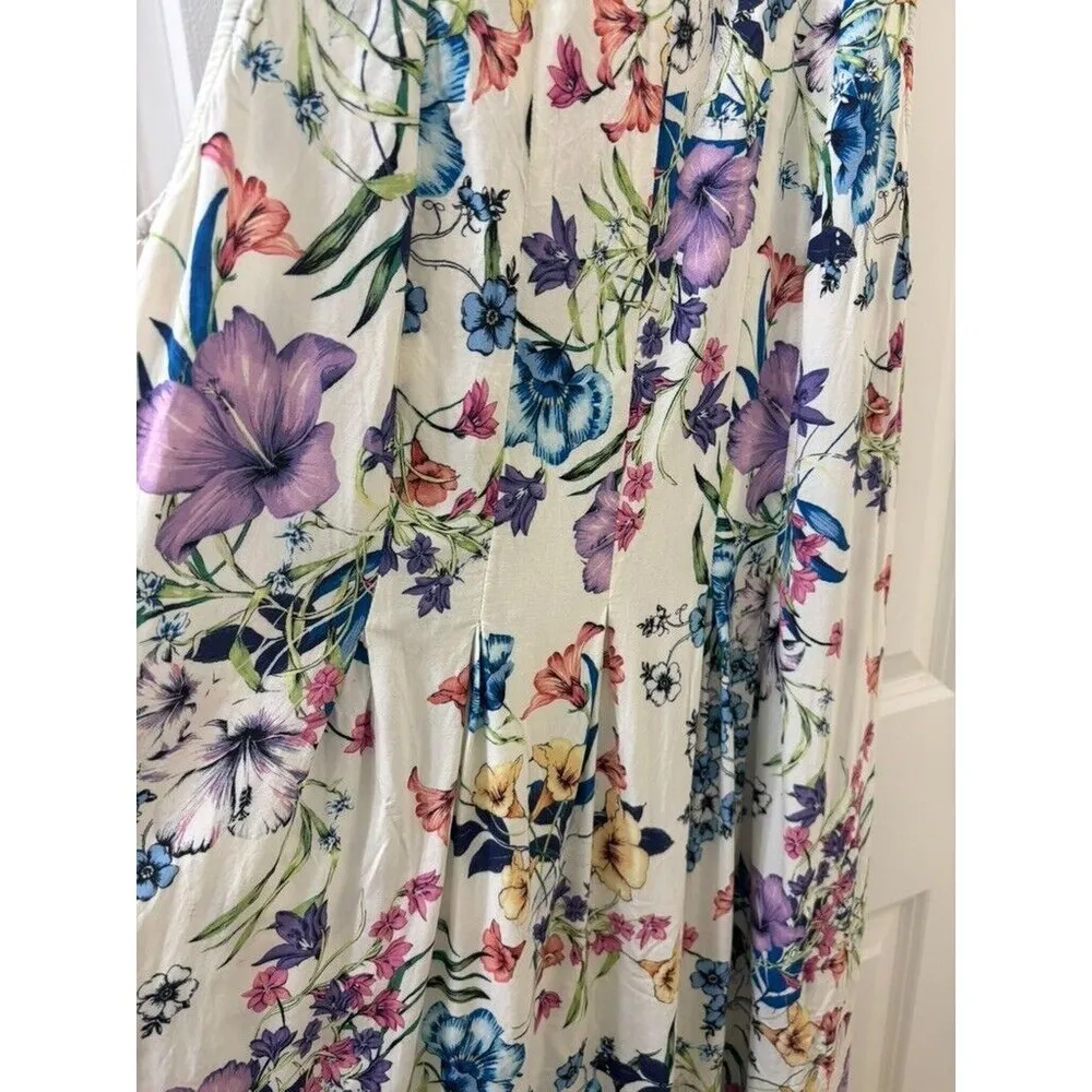J. Jill Women’s XL Pleated Dress Floral Multi Color White Pockets A - Image 4