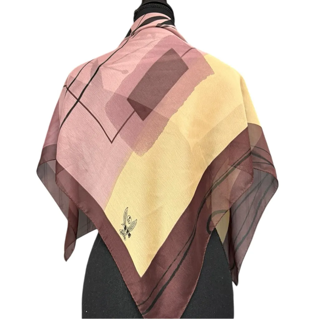 Vintage Eleve Abstract Botanical Silk Scarf Brown Mauve Yellow Square 34” Purple - Image 6