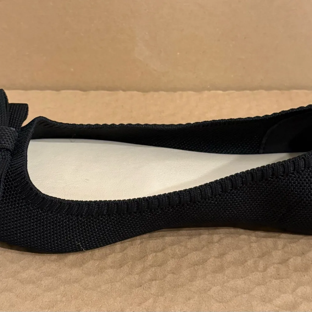 TAHARI Athens Black Bow Slip On Knit Ballerina Pointy Toe Classic Flats Size 9 - Image 8