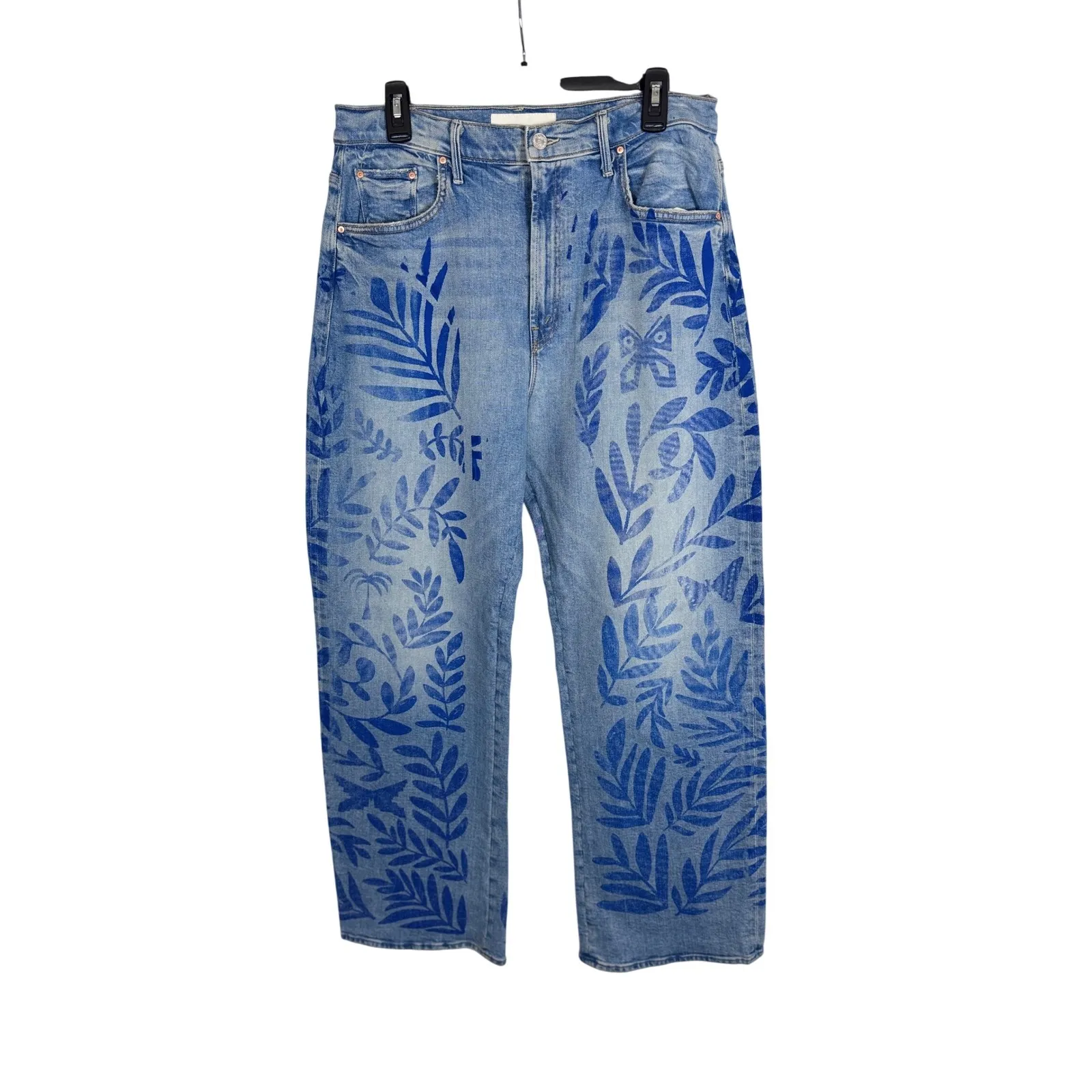 MOTHER Superior‎ Floral Print Wide Leg Jeans Light Wash Butterfly Size 33 Blue - Image 6