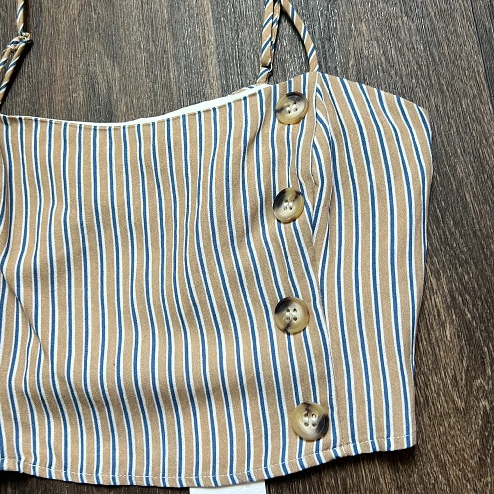 Lush Stripped Button Crop Top - Image 2