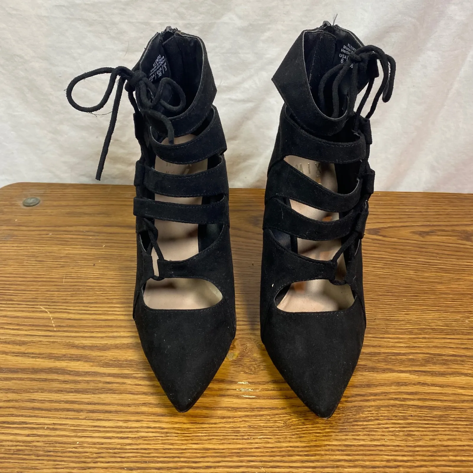 Mix No. 6 Lace Up Heels Pointed Toe Stiletto‎ Ankle Booties Black Size 8 - Image 2