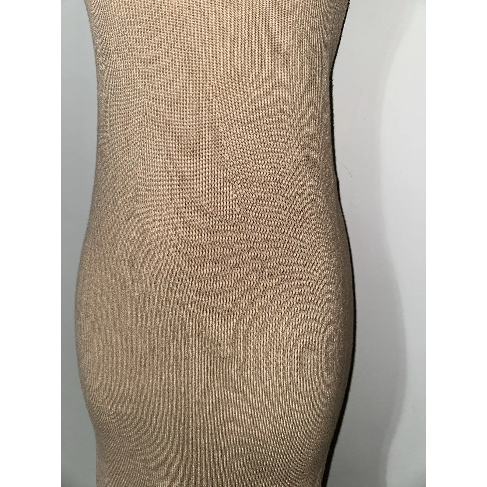 JLUXLABEL Tan Ribbed Knit Midi Dress | Sweetheart Neck Cap Sleeve Size L Brown Size L - Image 3