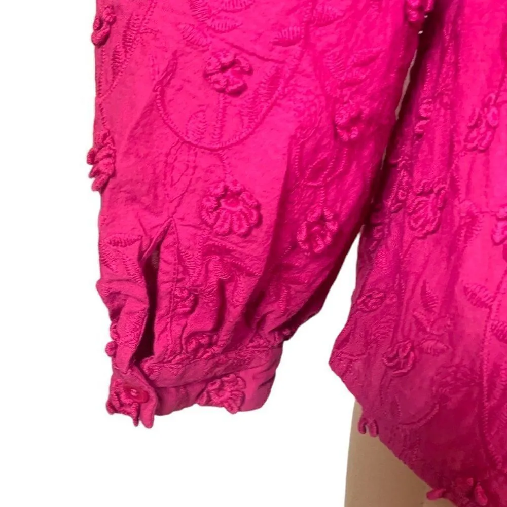 Soft Surroundings Sunny Day Blouse Magenta 3D Flower Detail V-neck Peasant Top - Image 6