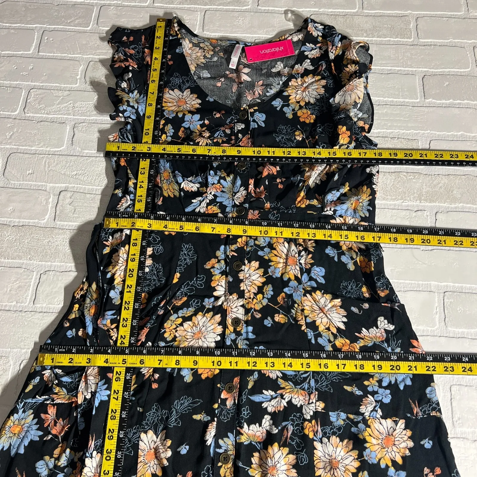 Xhilaration Midi Dress Womens Large Moody Floral Button Up Belted Flutter Sleeve - Image 2