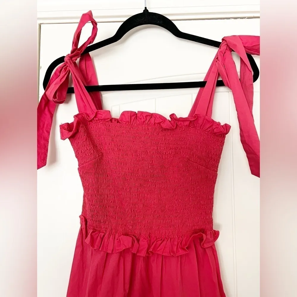 Tuckernuck Alannah Smocked Cotton Poppy Red Midi Dress - Image 4