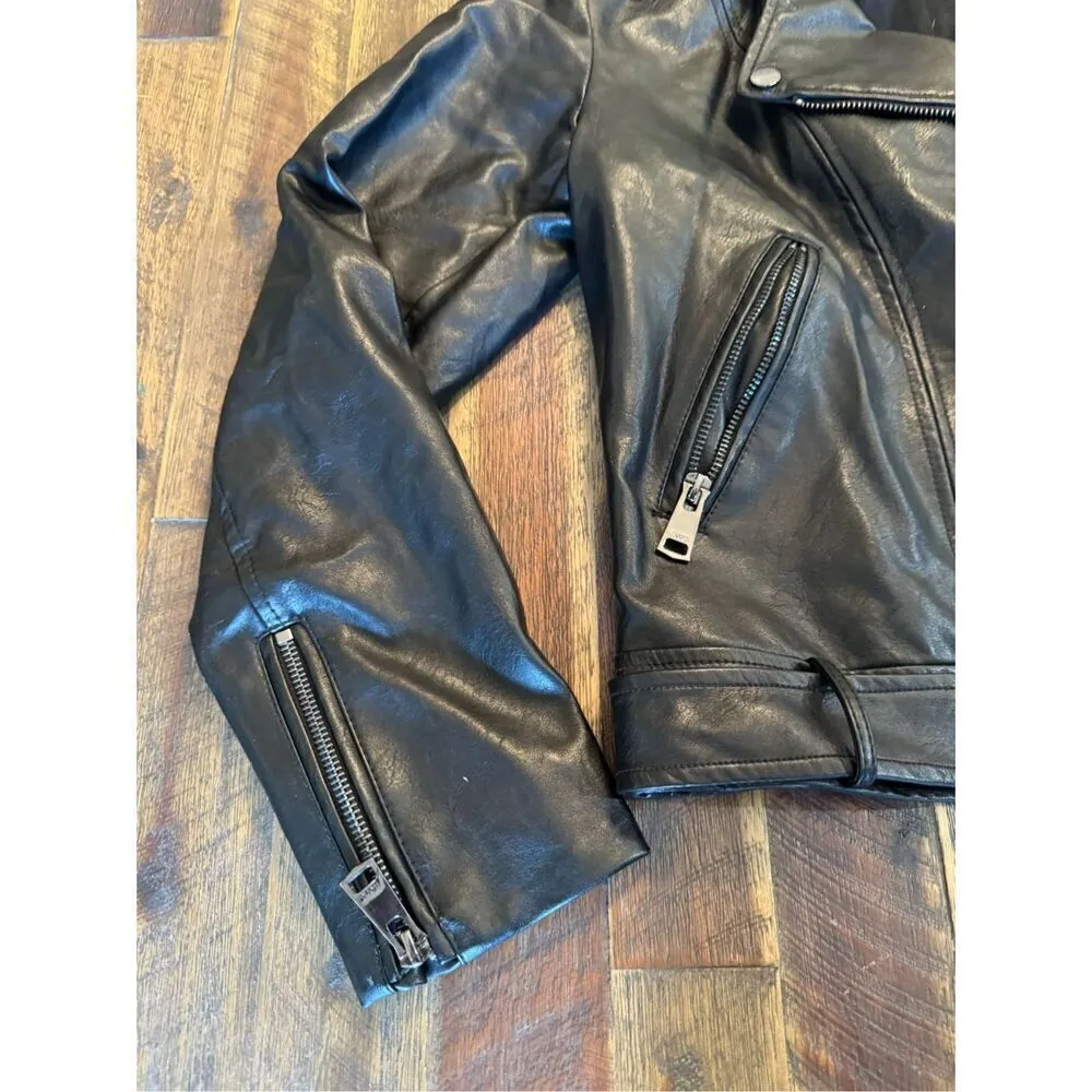 Elodie  faux leather motorcycle biker full zip jacket size medium belted - Image 2