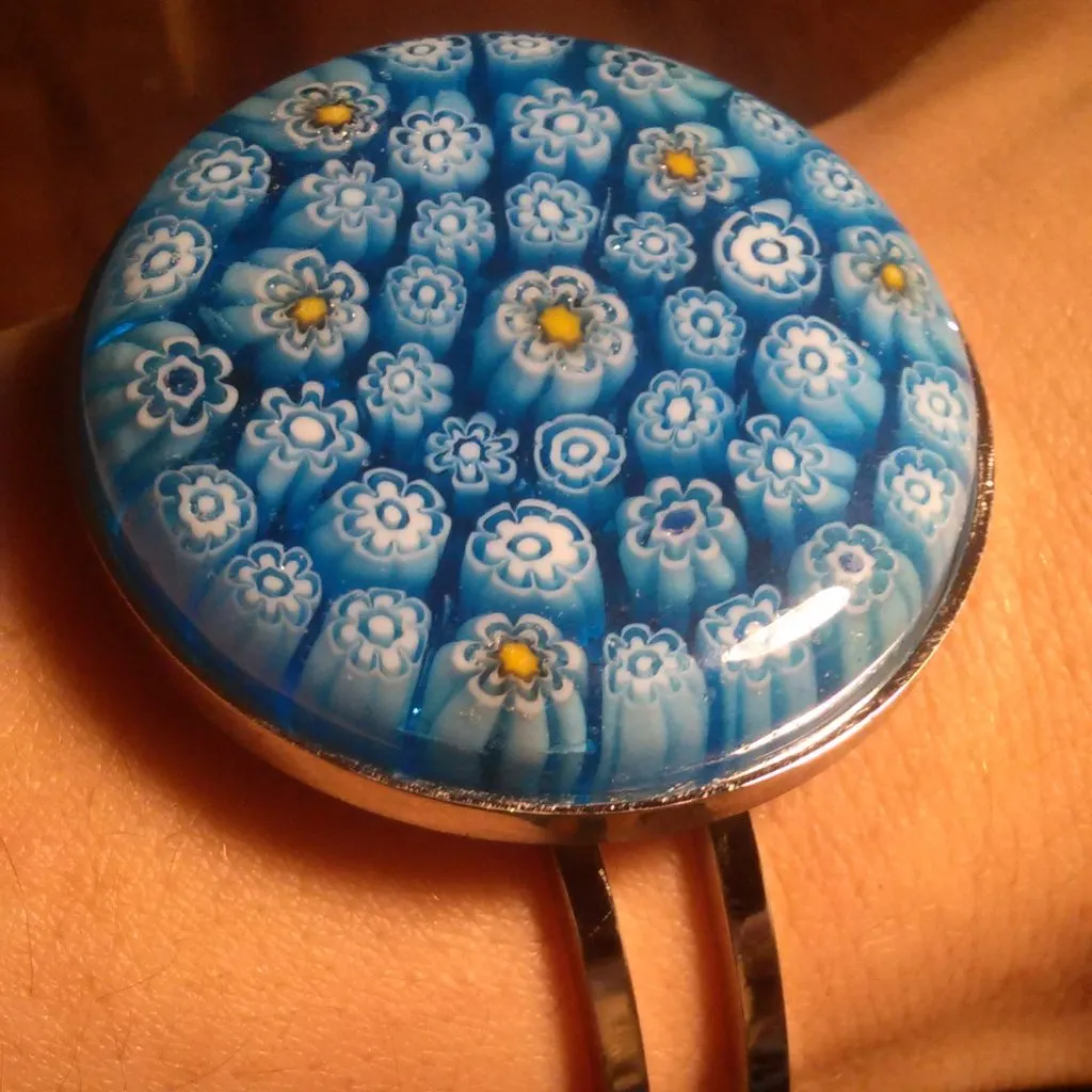 Blue Color Murano Style Stainless Steel Bangle Bracelet (7.50 Inch) - Image 2