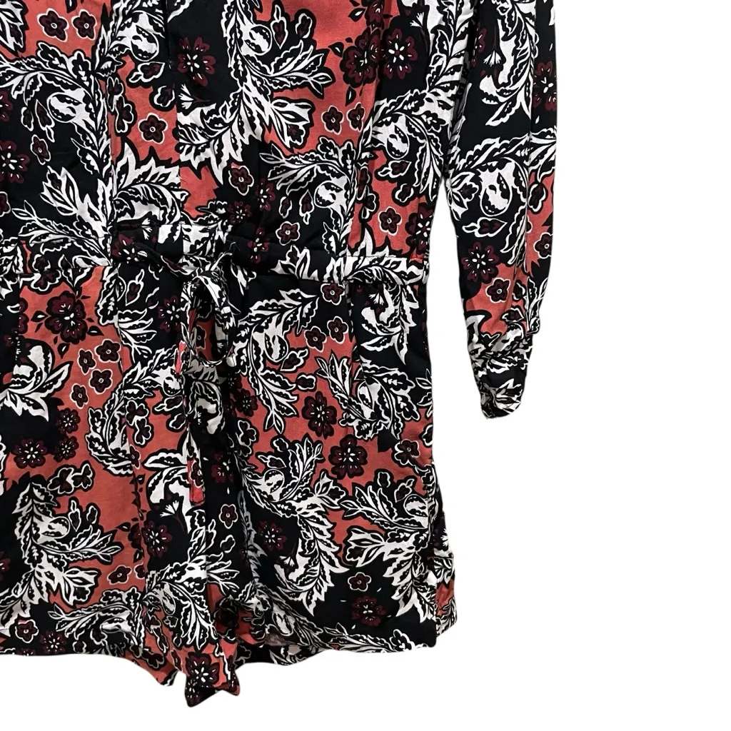 H&M Floral Print Long Sleeve Romper Black Red White Women’s Size 8 NWOT - Image 6