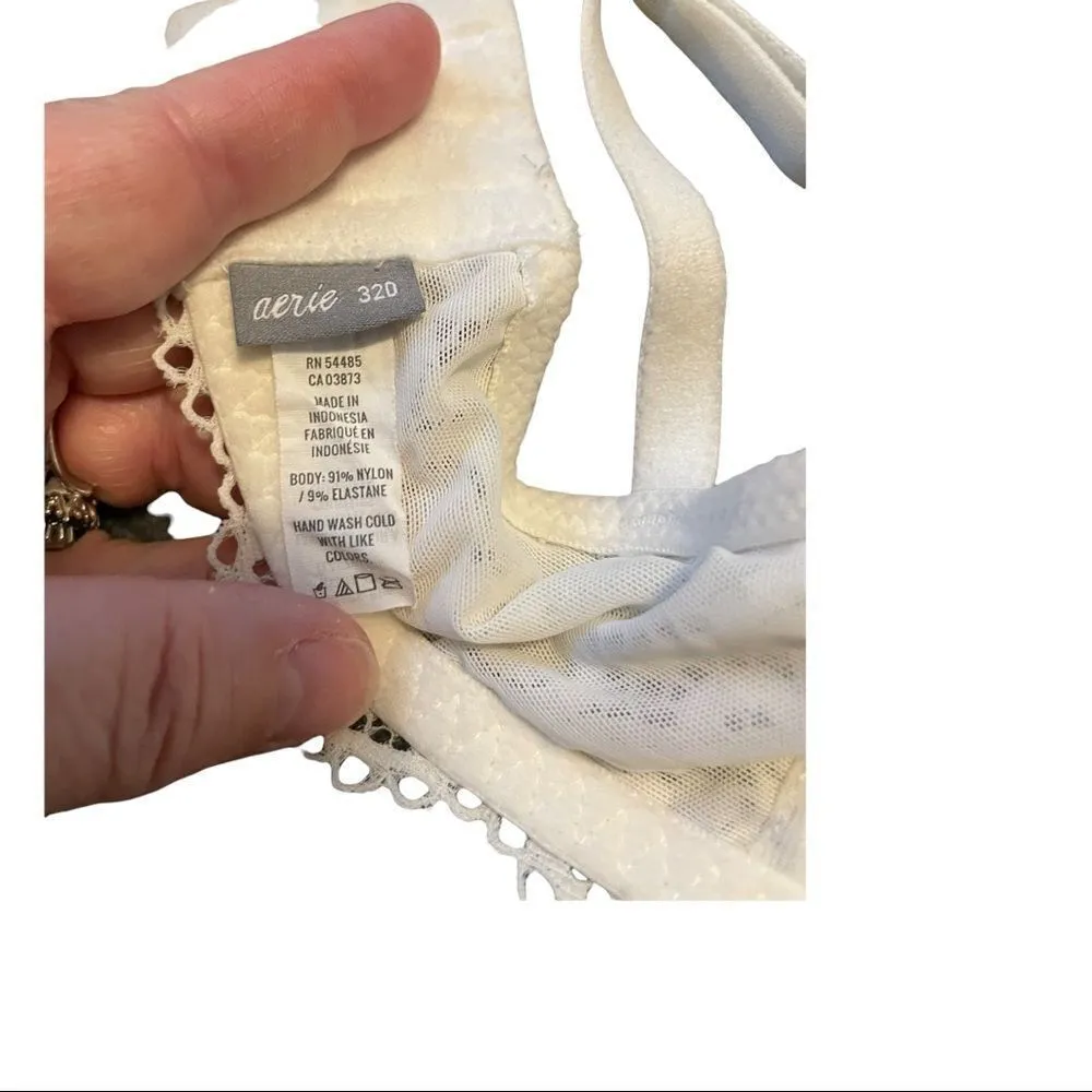 Aerie Demi Push Up Floral Lace 32D Bra Ivory White - Image 13