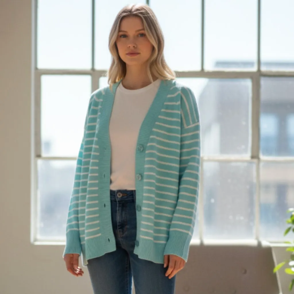 NWT Christopher & Bank White Blue Striped Nautical V Neck Comfy Cardigan SZ-3X - Image 2