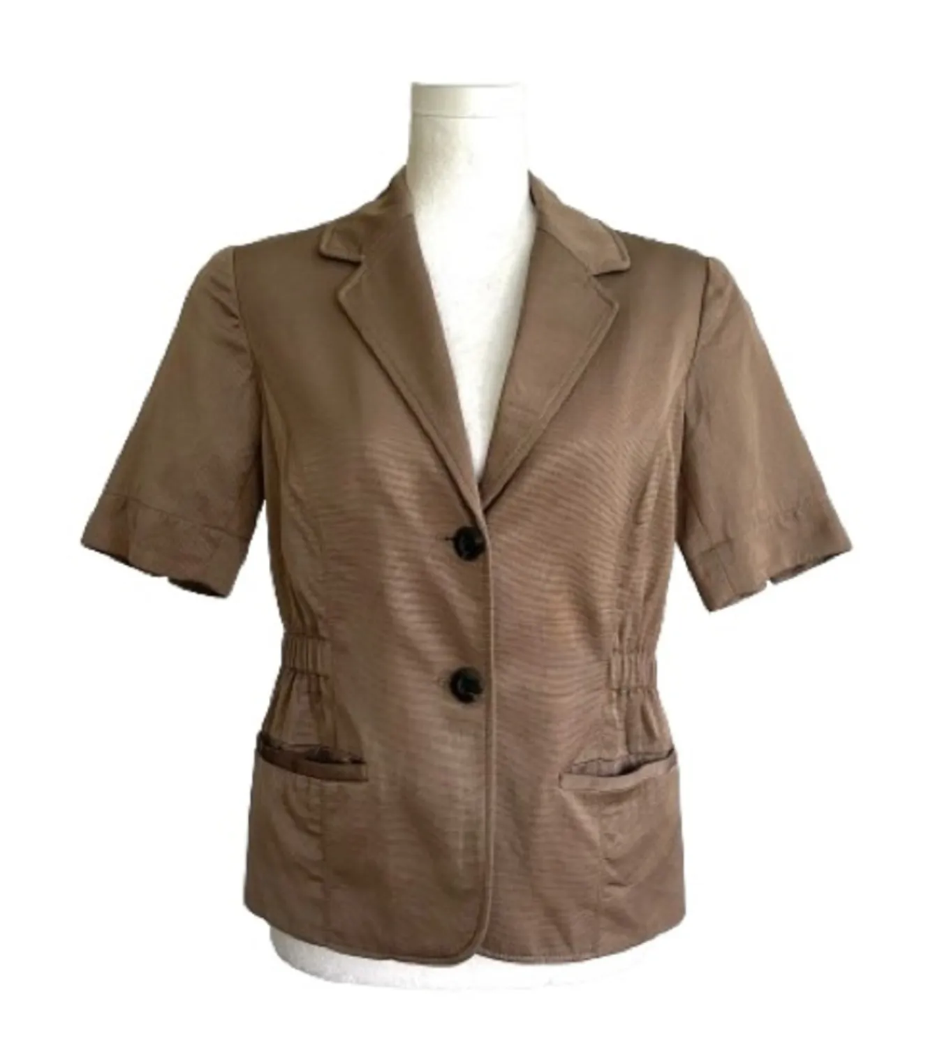 Coldwater Creek Blazer Brown Tan Short Sleeve Pockets Lined Career Size 6 Petite - Image 1