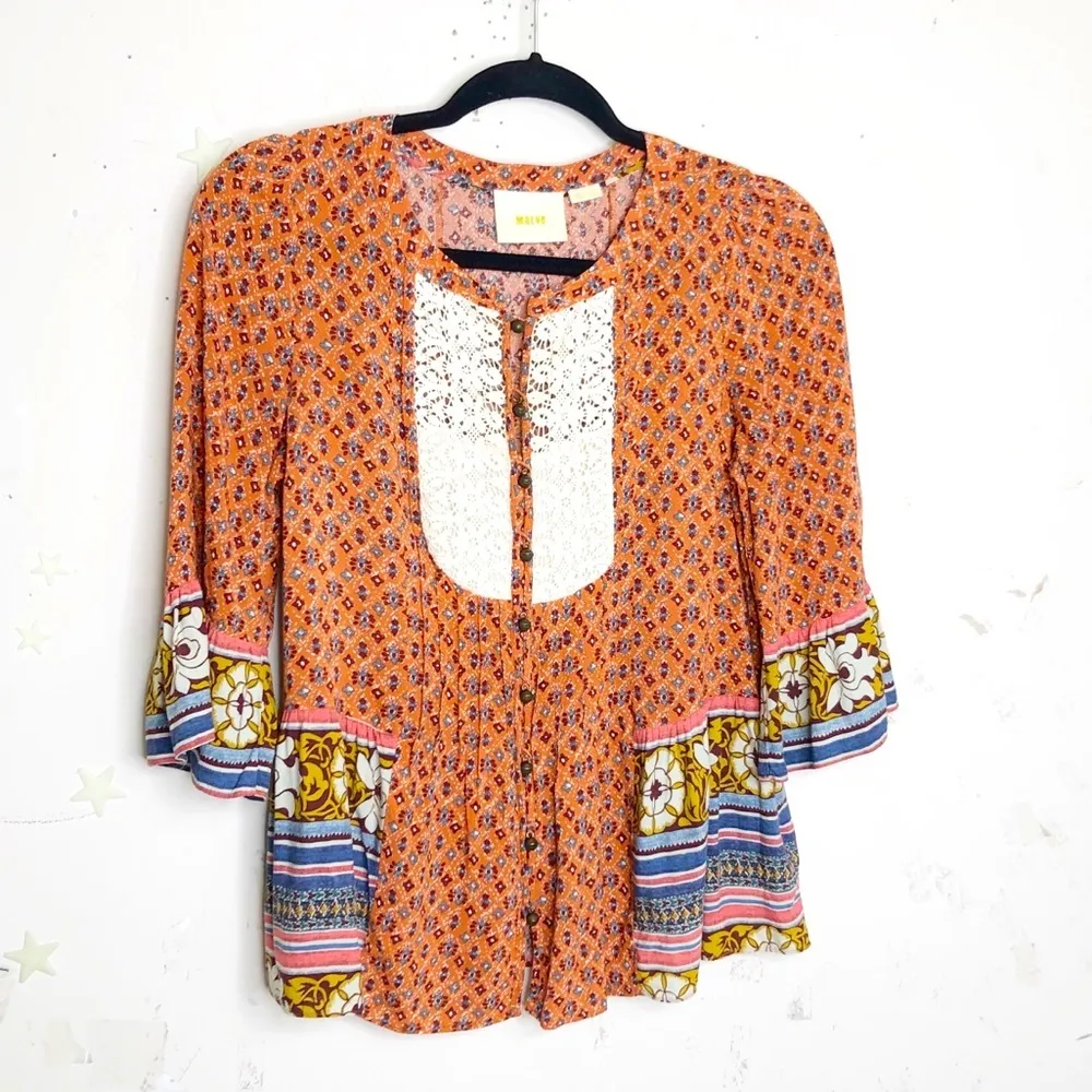 𝅺Anthropology Maeve floral print peasant BoHo gypsy blouse - Image 7