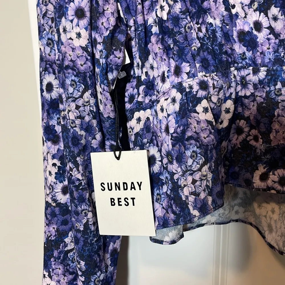 Aritzia Sunday Best Cropped Tie-Front Peplum Blouse in Blue Size 1x NWT - Image 5