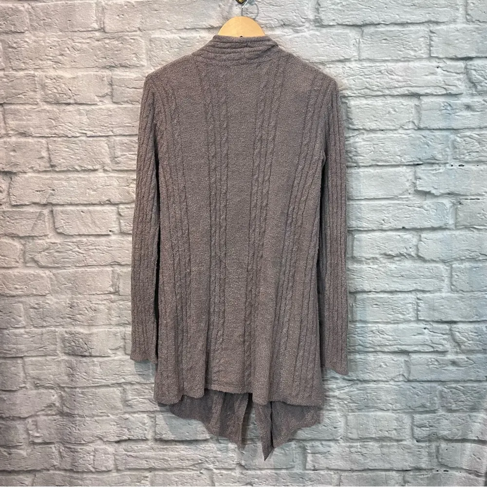  S/M Gray Taupe Cable Knit Open Front Cardigan Cozy Sweater - Image 3