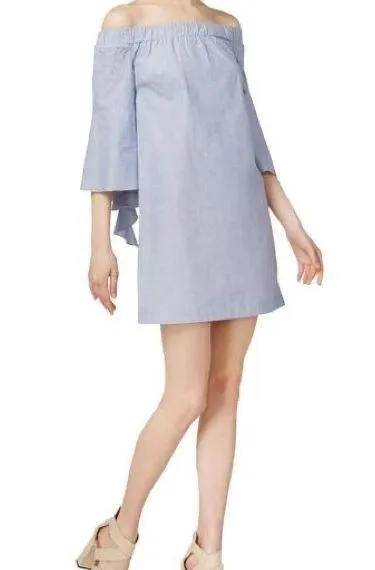 Kensie Oxford Off-The-Shoulder Blue Dress - Image 2