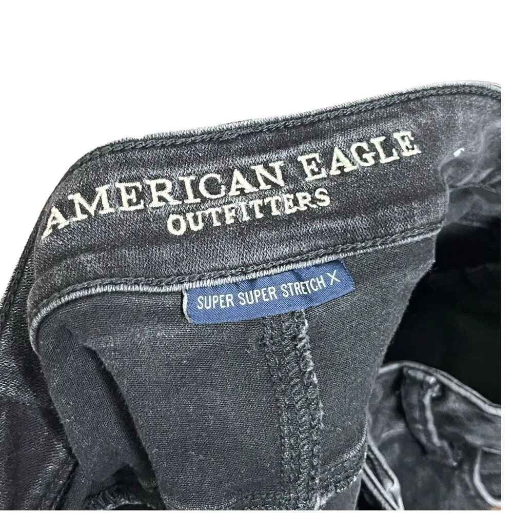 American Eagle Black Frayed Lace Midi AE Denim Jean Shorts Women’s Size 8 - Image 6