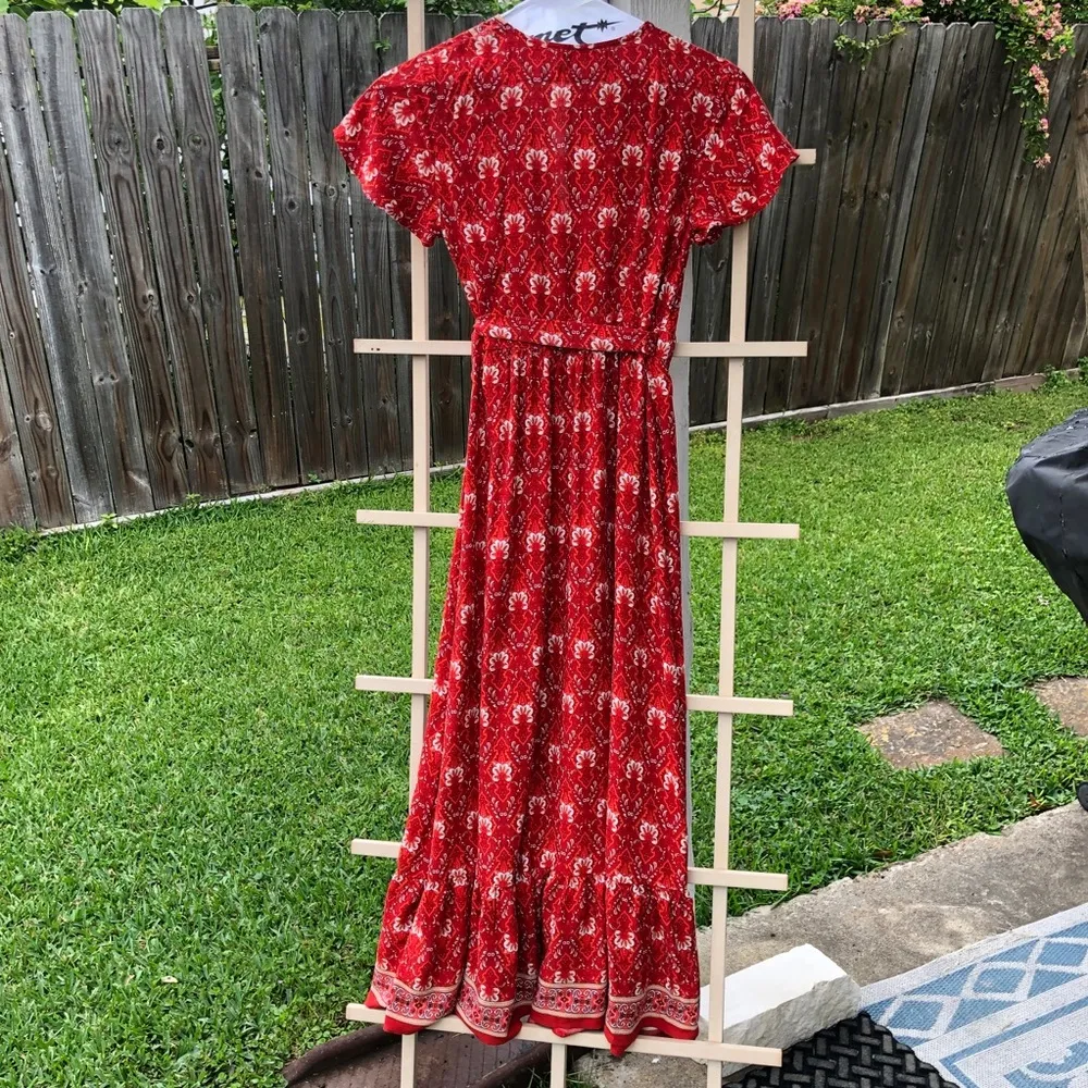Zesica Bohemian Wrap Dress Red Print Small - Image 9
