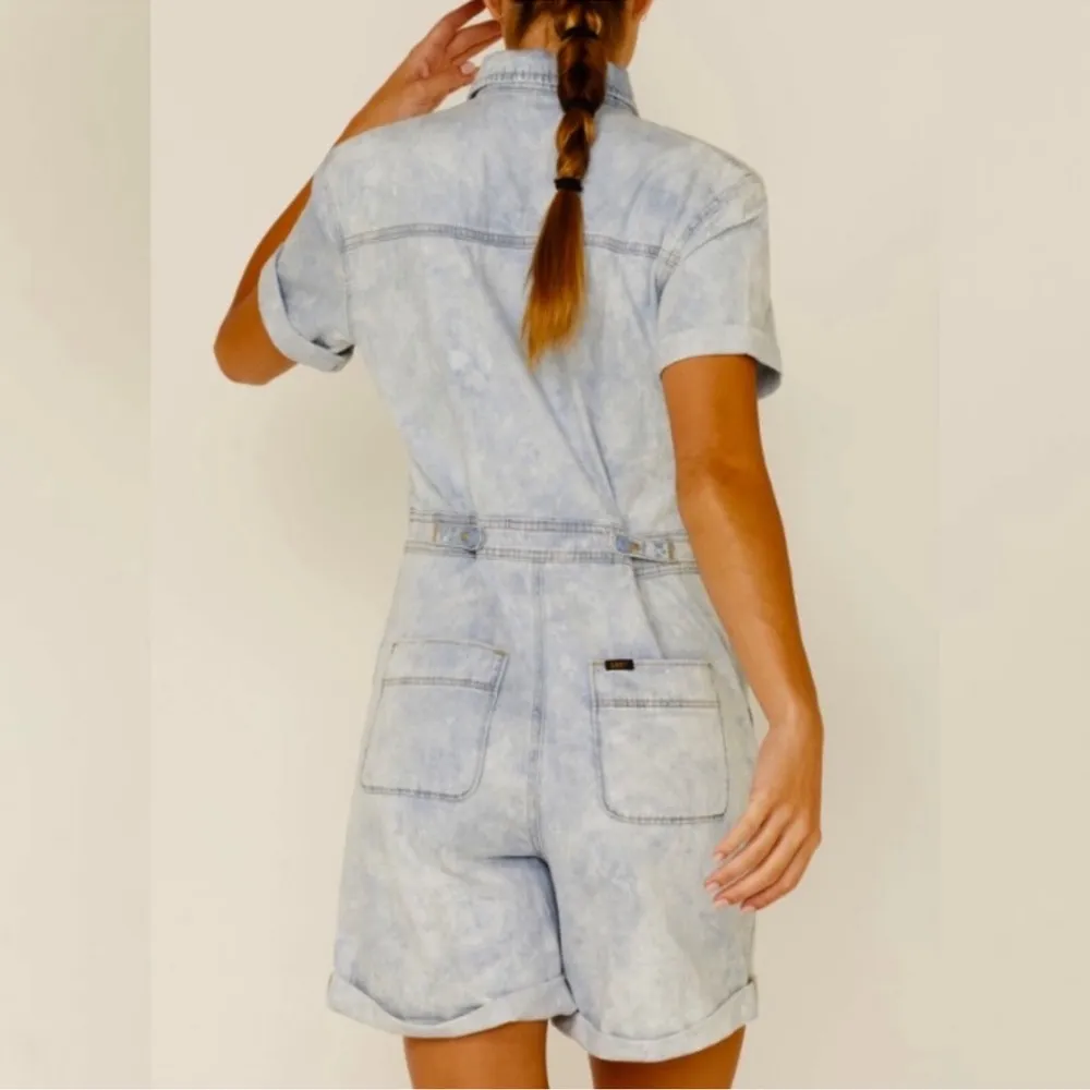 LEE Union-Alls Women’s Acid Wash Denim Short Overall Romper overalls sleeve - Image 2