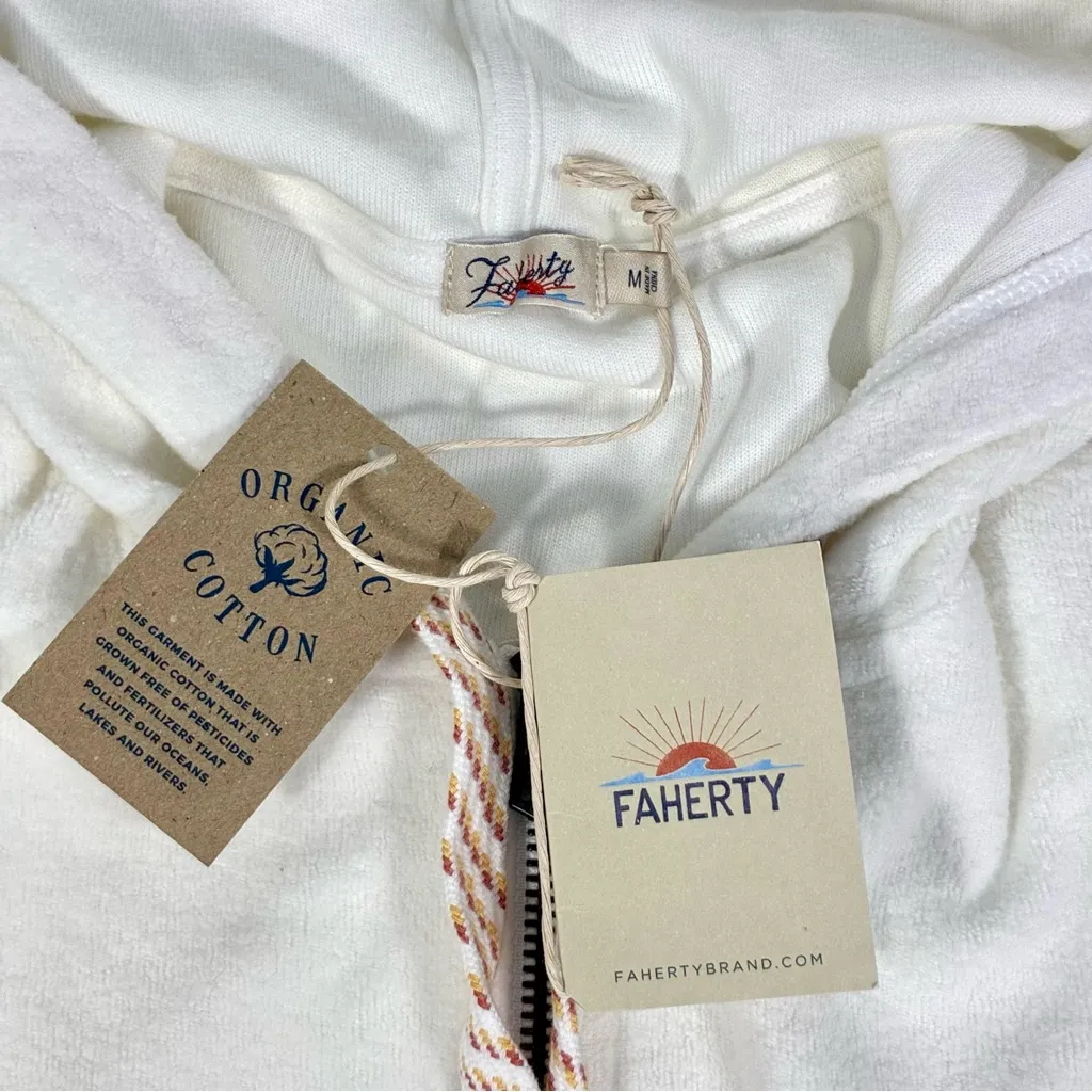 Faherty Reverse Beach Fleece Zip Hoodie White Medium NWT - Image 6