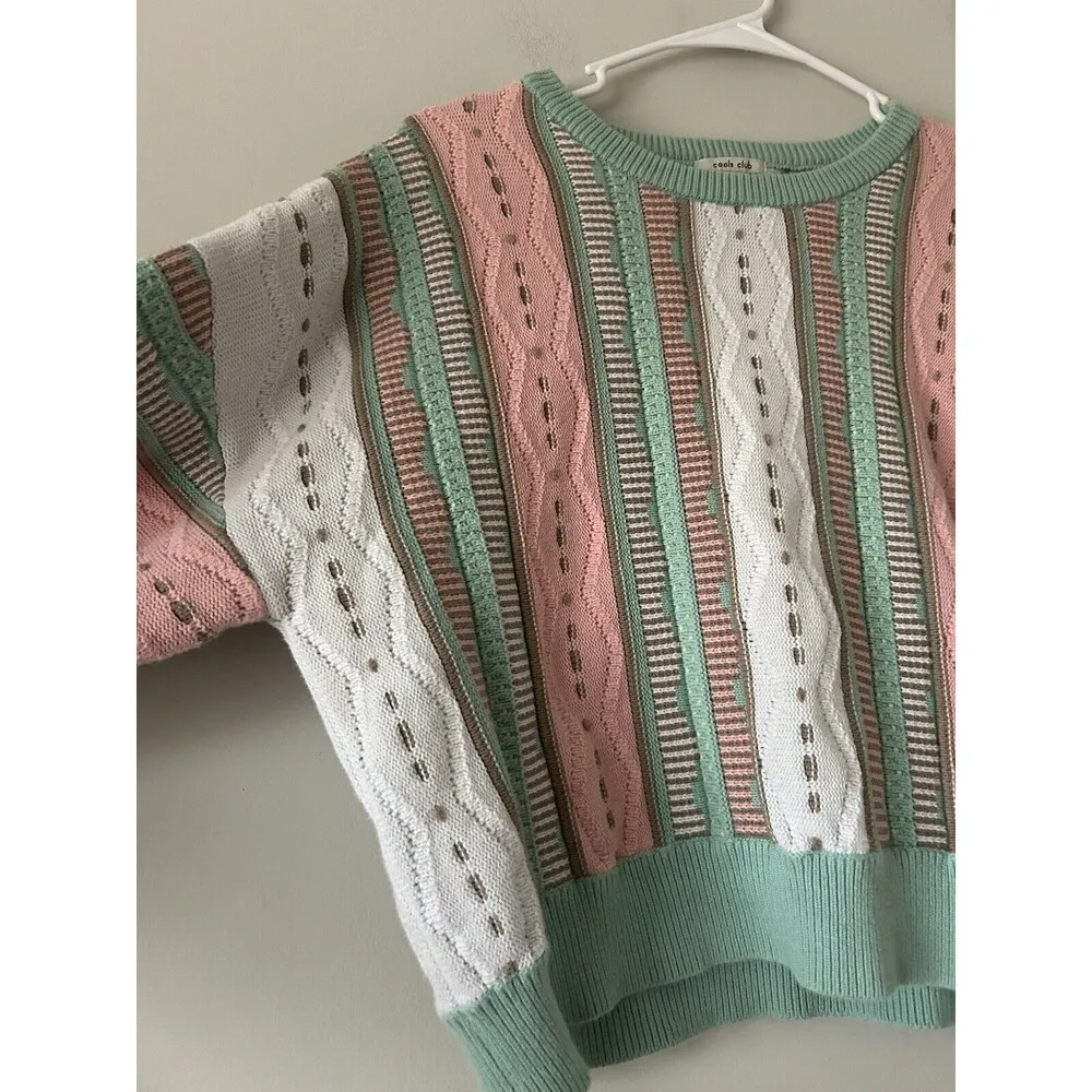 Cools Club Coogi Style Sweater Size 12 Groovy Unique Colorful Slightly Cropped Green - Image 4