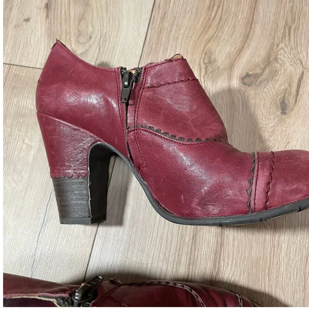 Gold Button Leather Heels Size 8 39 Burgundy Wingtip Booties - Image 2