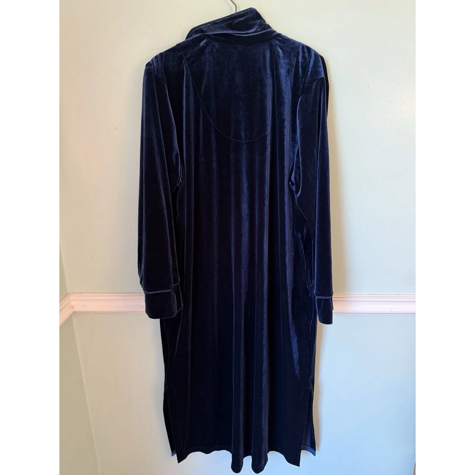 LRL Ralph Lauren XL Zip Up Front Caftan Pajama Casual Robe Velvet Embroidered - Image 2