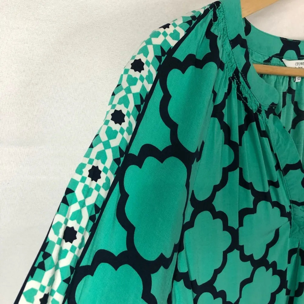 Crown & Ivy Green & Blue Moroccan Medley 3/4 Sleeve Peasant Top S - Image 7