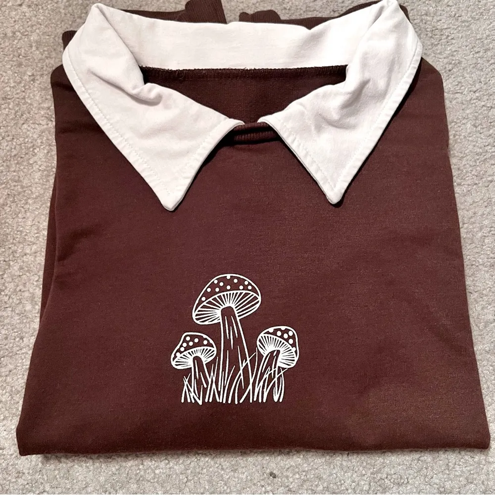 Brown Mushroom Collared Long Sleeve Sweatshirt - Image 4