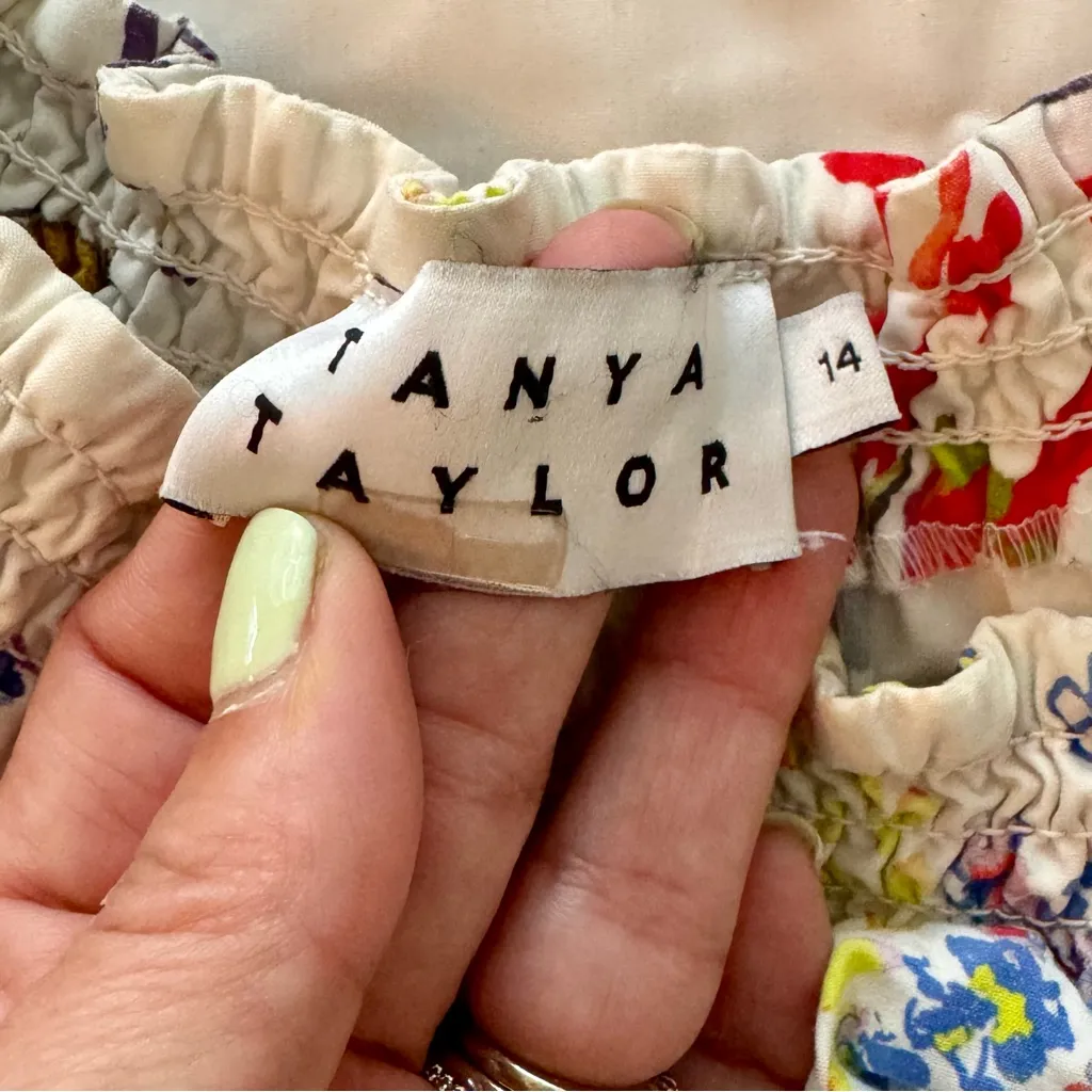 Tanya Taylor Stassi White Floral Crochet Trim Cotton Peasant Top Size 14 - Image 6