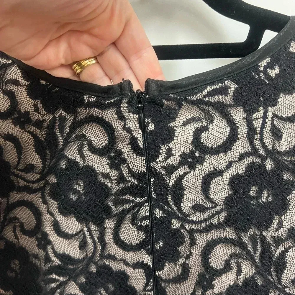 Alfani lace cap sleeve fully lined fit & flare dress size 10 black and nude - Image 7