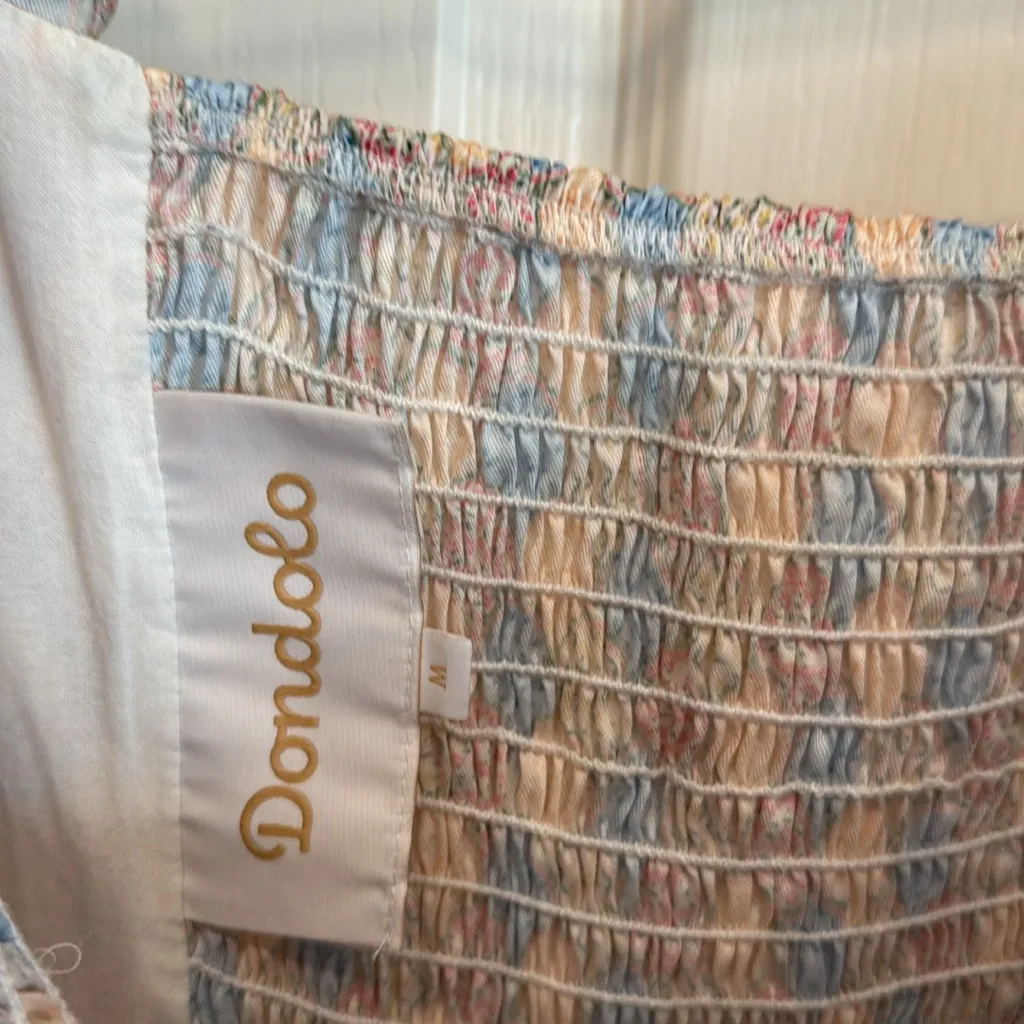 Dondolo smocked prairie inspired tiered lace detail midi dress Blue Size M - Image 5