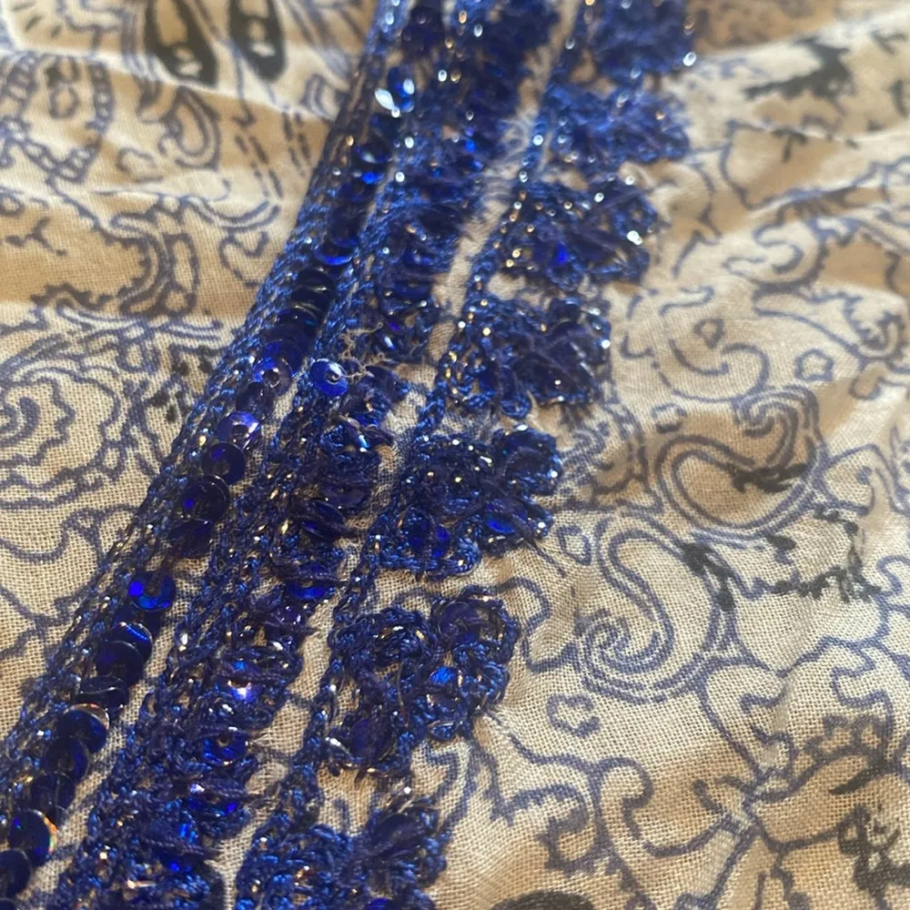 Calypso St Barth Silk Sheer Sparkle Coverup Blue White Floral XS - Image 6