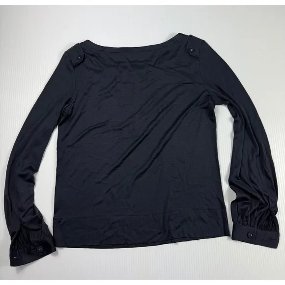 Tory Burch Blouse Long Sleeve Button Detail Top Black Elegant‎ Size S - Image 4