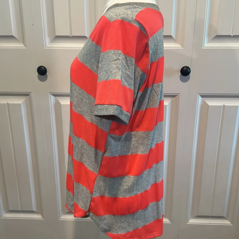 Honeyme Medium Coral/Gray Striped Rugby Short Sleeve Tee - Image 7