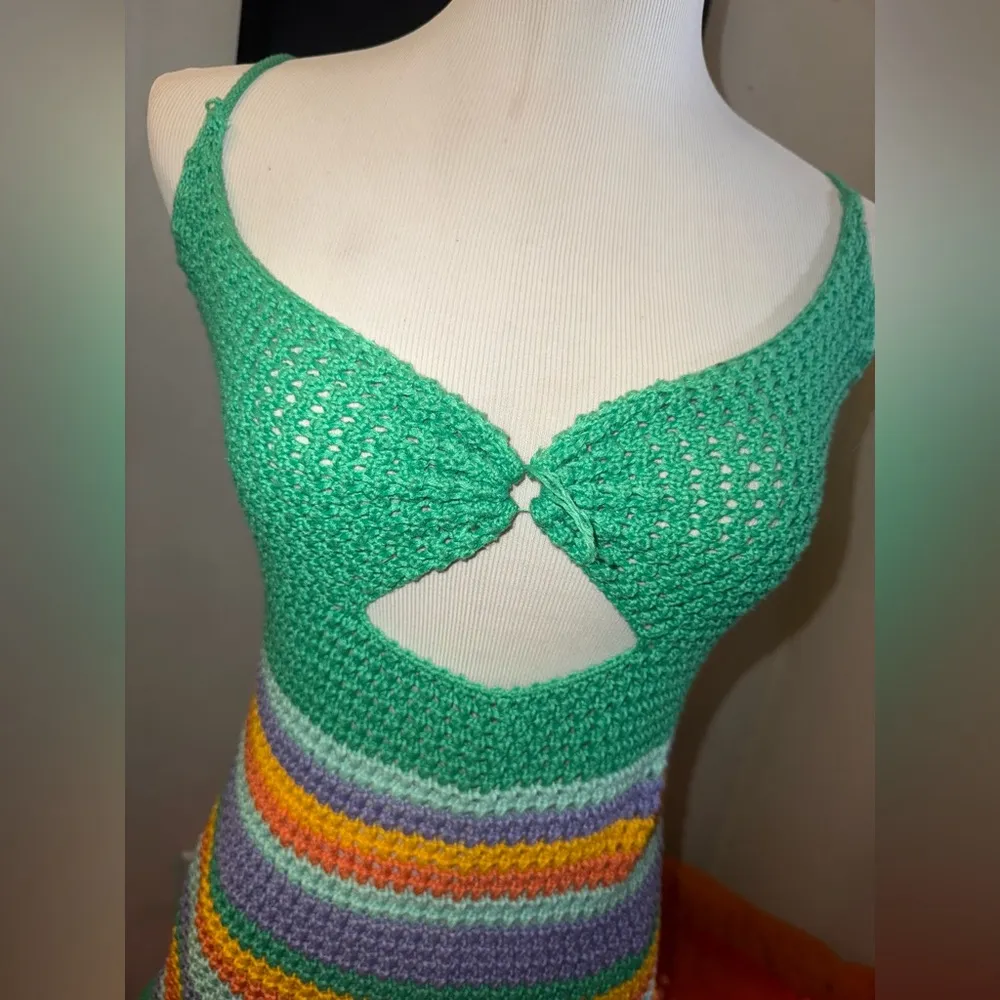Crochet mini dress in green and purple hues #boho #festivalvibes Size M - Image 5