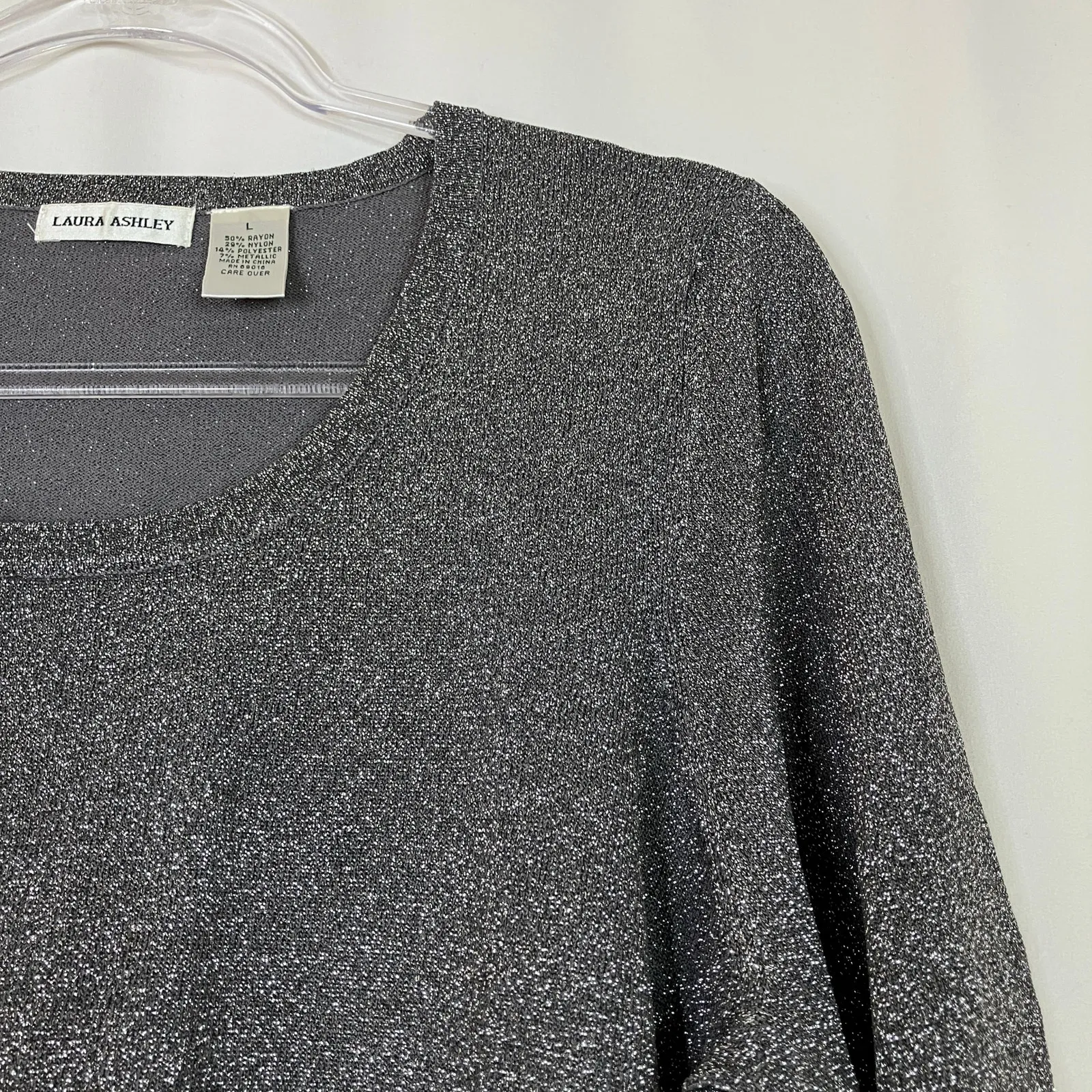 Laura Ashley | Metallic Gray Silver 3/4 Sleeve Sweater Scoop Neck Womens Large - Image 4
