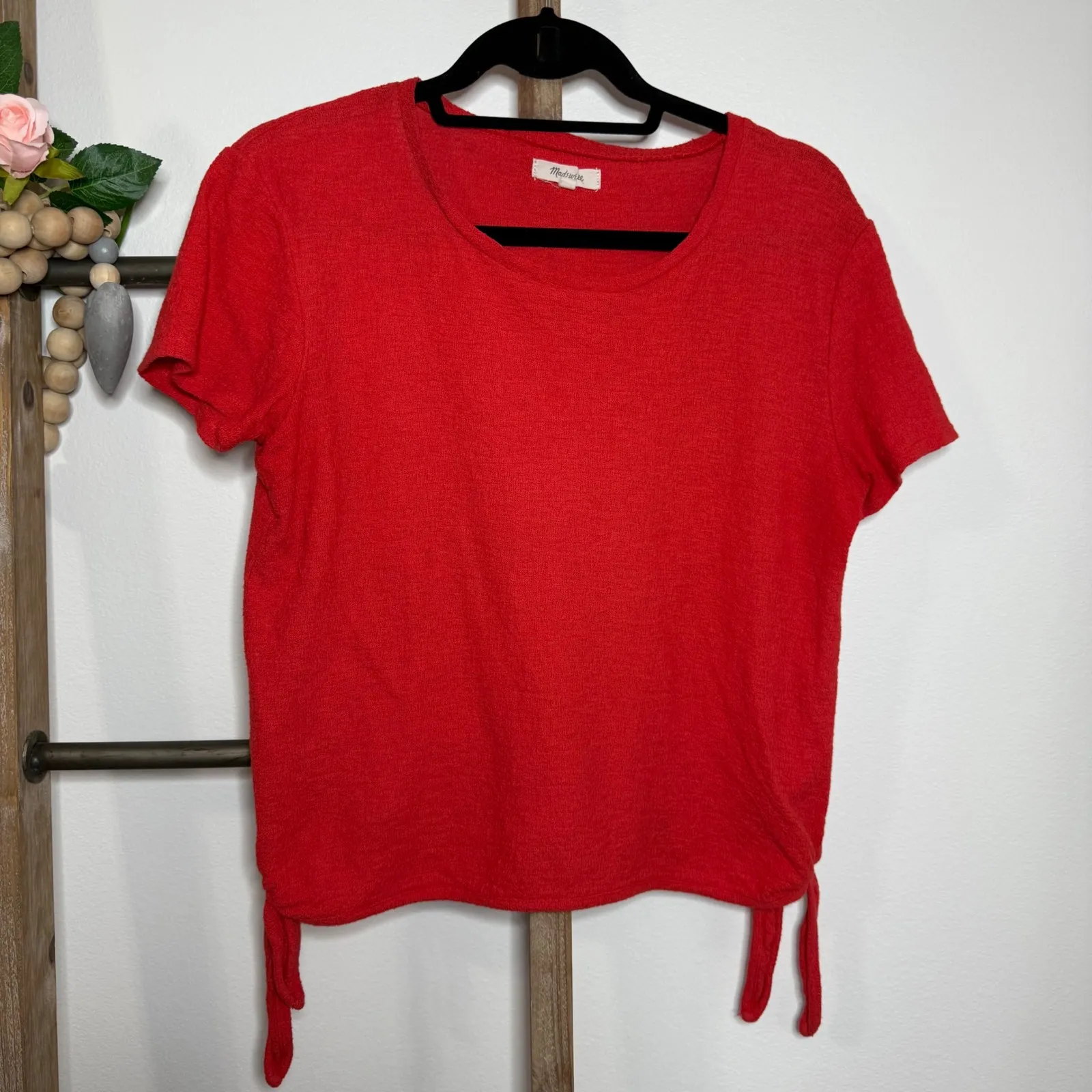 Madewell Red Short Sleeve‎ Side Tie Blouse Size Small - Image 2