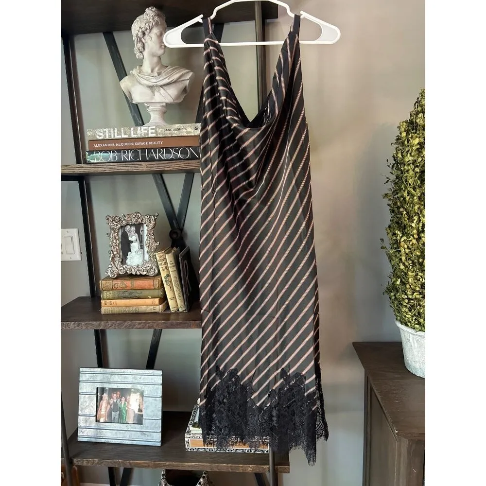 GOLD HAWK Stripe Silk Slip Dress Black Womens Size XS - Image 4