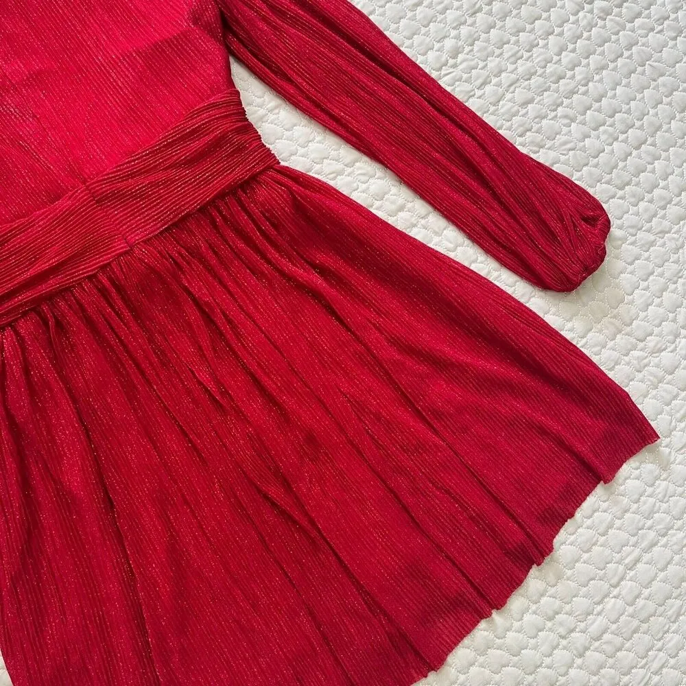 NWOT Rebecca Vallance Samantha Plisse Mini Dress Red Glitter Sparkle Holiday 8 - Image 15