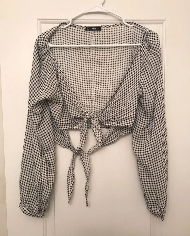 SheIn Checkered Crop Tie Top  - Image 4