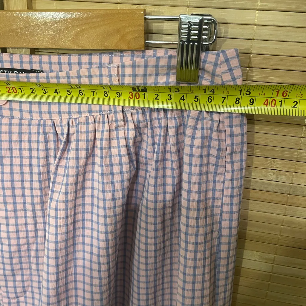 Nasty Gal pink blue checked wide leg trousers pants slacks womans 8 medium - Image 6